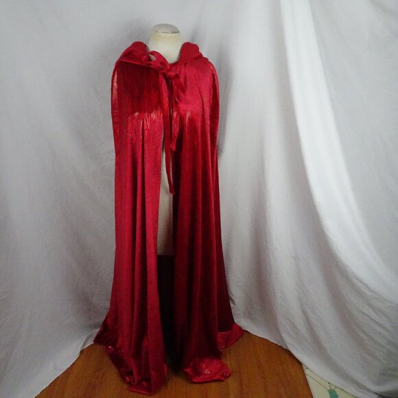 Adult Red Shiny Long Hooded Cape - Picture 1 of 7